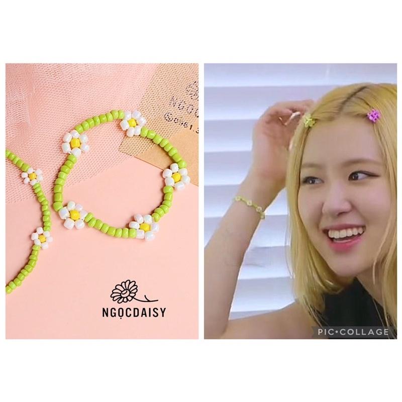 N120 vòng tay handmade hạt cườm hoa daisy rose blackpink xanh lá xinh xắn