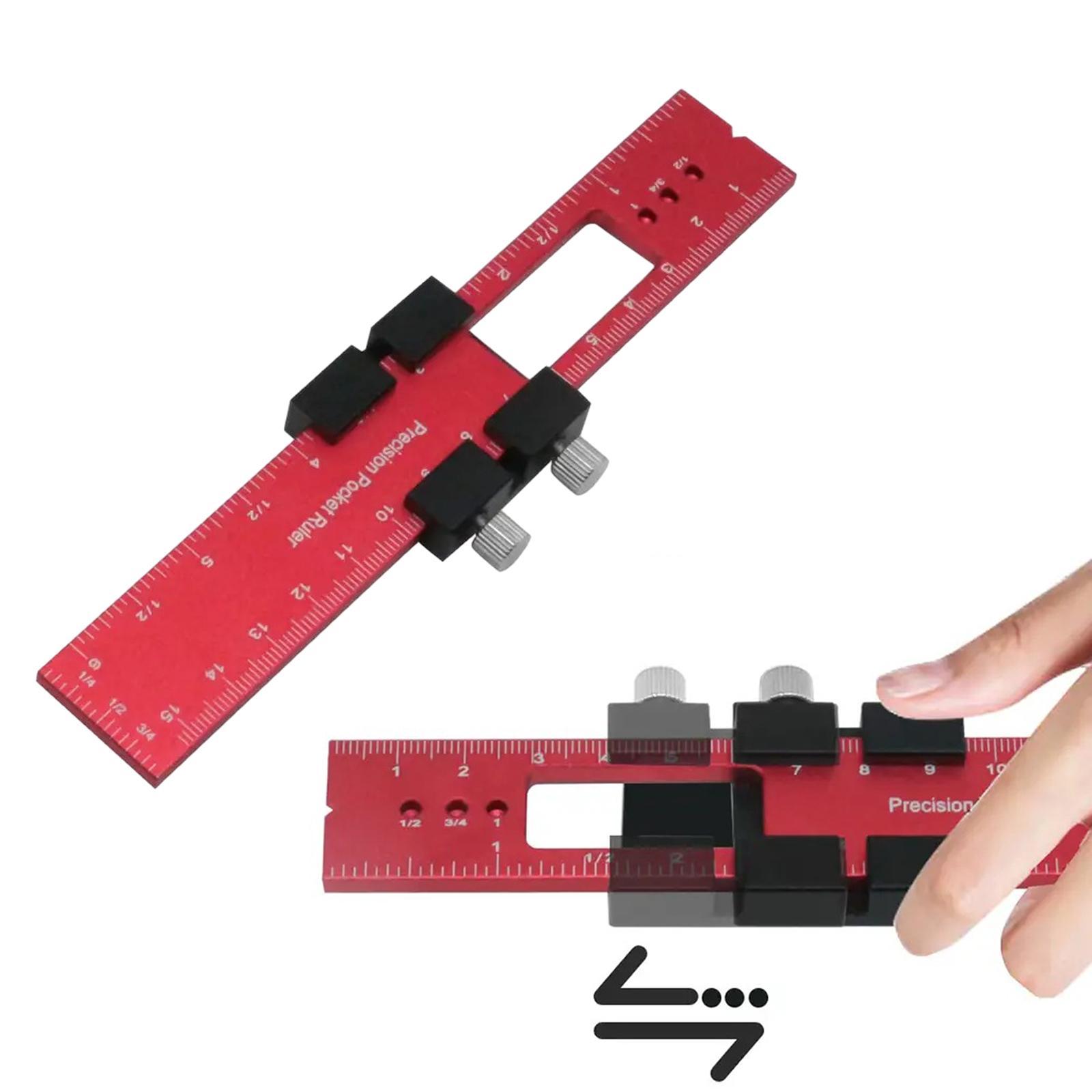 Woodworking Ruler Portable 45 90 Degree Angle Marking Ruler Pocket Ruler Red