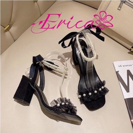 Hot 2023 Giày sandal cao gót 7 phân ERICA đế vuông quai ngọc thắt nơ sau tiểu thư sang chảnh cuốn hút HH54