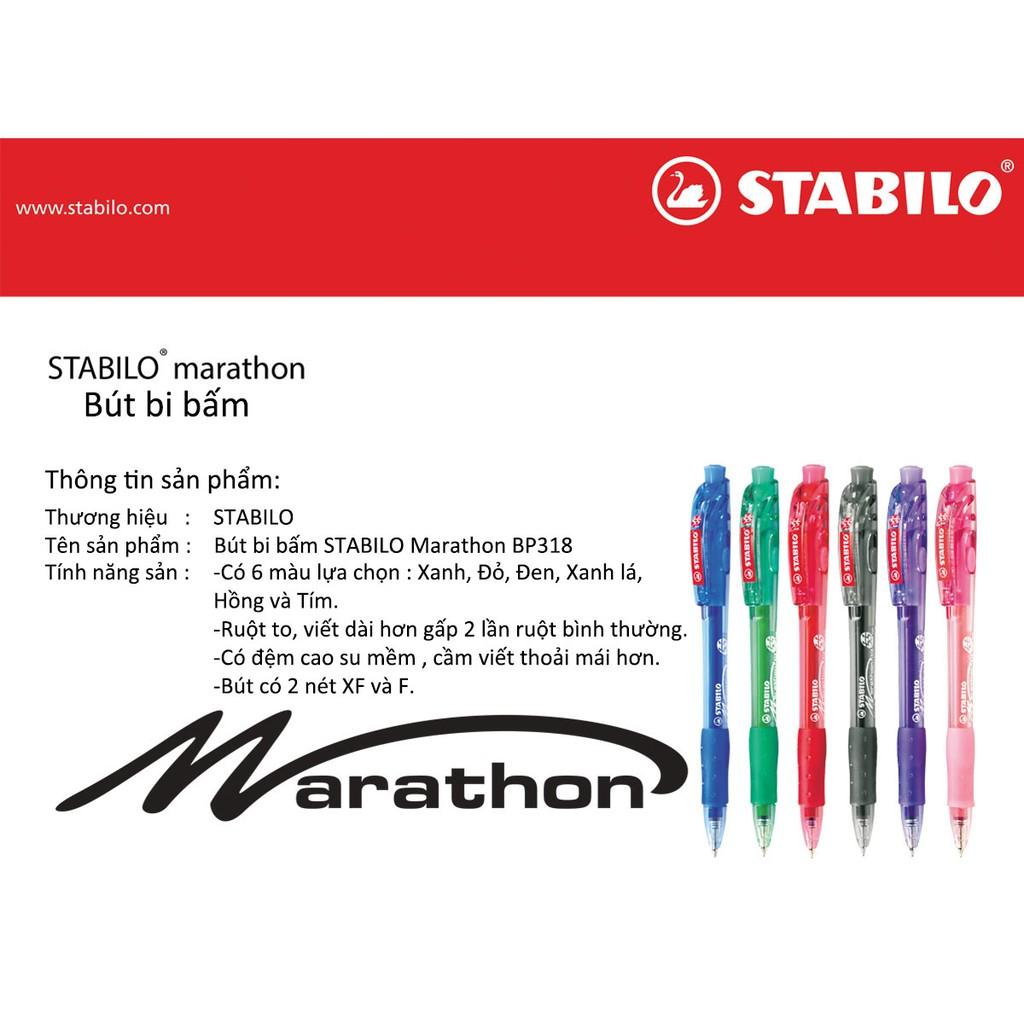 Bộ 6 cây bút bi STABILO marathon 318F xanh, đỏ, đen, xanh lá, hồng, tím + bút xoá Correction Pen CPS88 (BP318F-C6+)