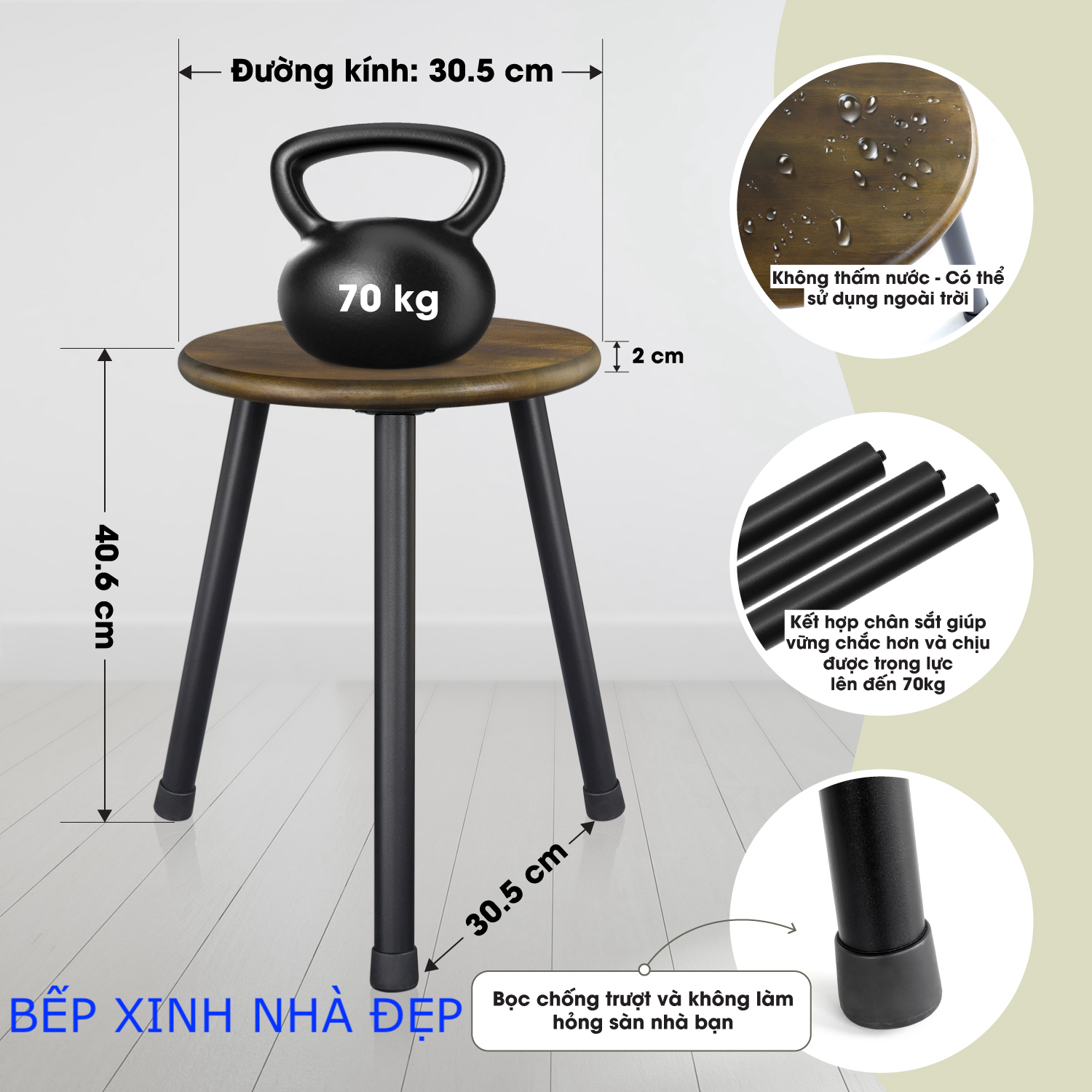 Bàn Trà + Coffee, Đôn Gỗ. Kệ Để Chậu hoa, Bàn Kê Đầu Giường, mặt 30cm, chân THẲNG tháo rời bằng thép không gỉ Cao 40cm.