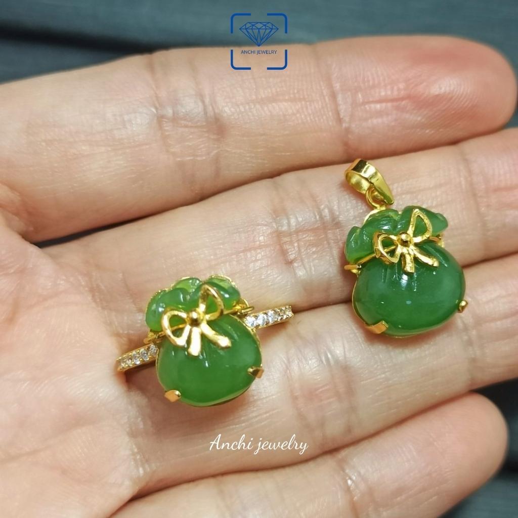 Mặt dây chuyền túi tiền n.g.ọ.c bích phong thủy - tài lộc - hanh thông, Anchi jewelry