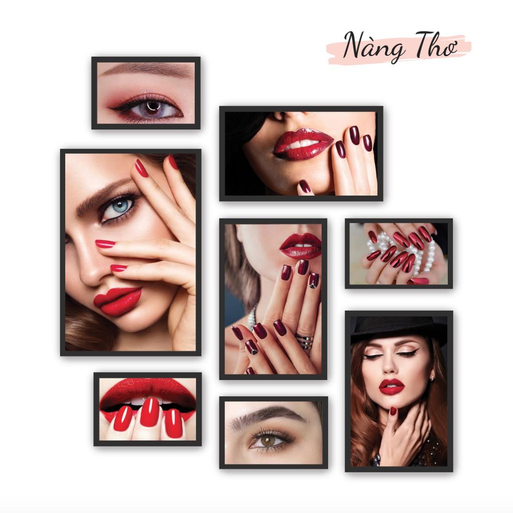 BỘ 8 TRANH CỨNG DÁN TIỆM NAILS, SALON TÓC & PHUN XĂM MÔI MÀY_DECAL VIP