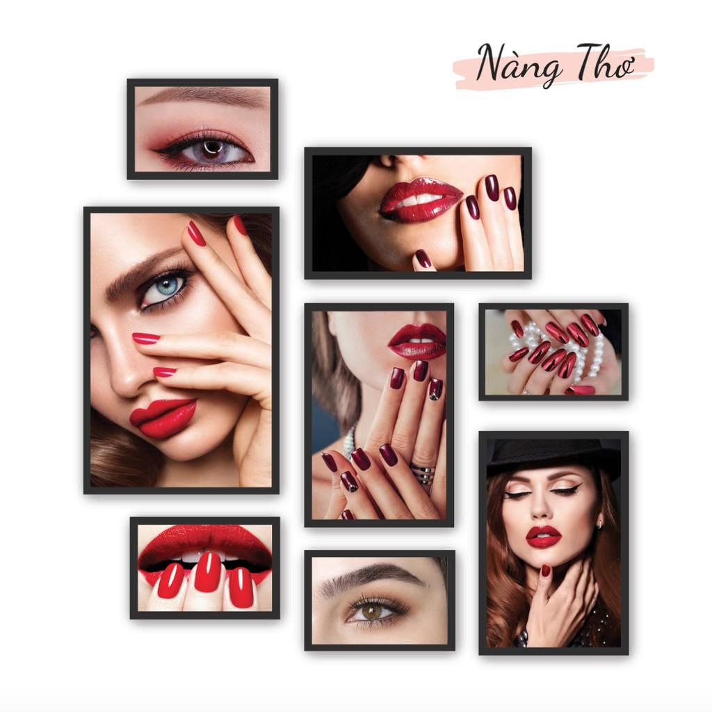 BỘ 8 TRANH CỨNG DÁN TIỆM NAILS, SALON TÓC &amp; PHUN XĂM MÔI MÀY_DECAL VIP