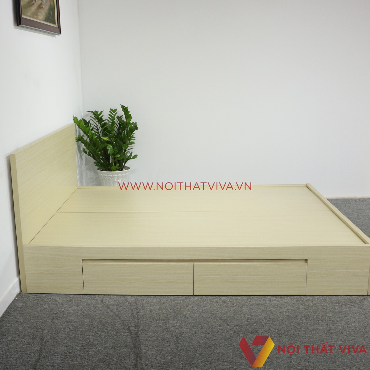 Giường Ngủ Gỗ MDF Phủ Melamine Cao Cấp Viva Màu Kem Học Kéo