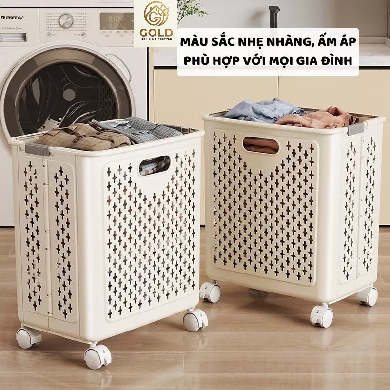 Giỏ Nhưa Đựng Quần Áo Cao Cấp Gấp Gọn Tiện Dụng Có Bánh Xe