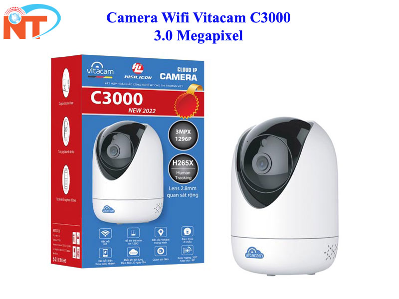 CAMERA Wifi VITACAM C3000 3MP xoay 360 độ, đàm thoại 2 chiều - Hàng chính hãng
