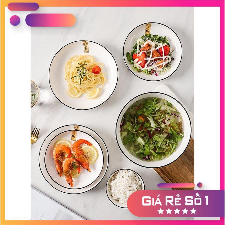 Bộ bát đĩa đẹp sang trọng màu trắng viền phong cách Phương Đông hiện đại BT-34 chi tiết
