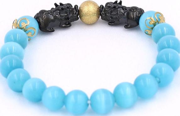 Vòng đeo tay Đá Mắt Mèo Xanh Da Trời size 8 ly, 10 ly, 12 ly - Vòng tay Tỳ Hưu Đôi inox đen VMMXBTHHEV8 - hợp mệnh Mộc, mệnh Thủy