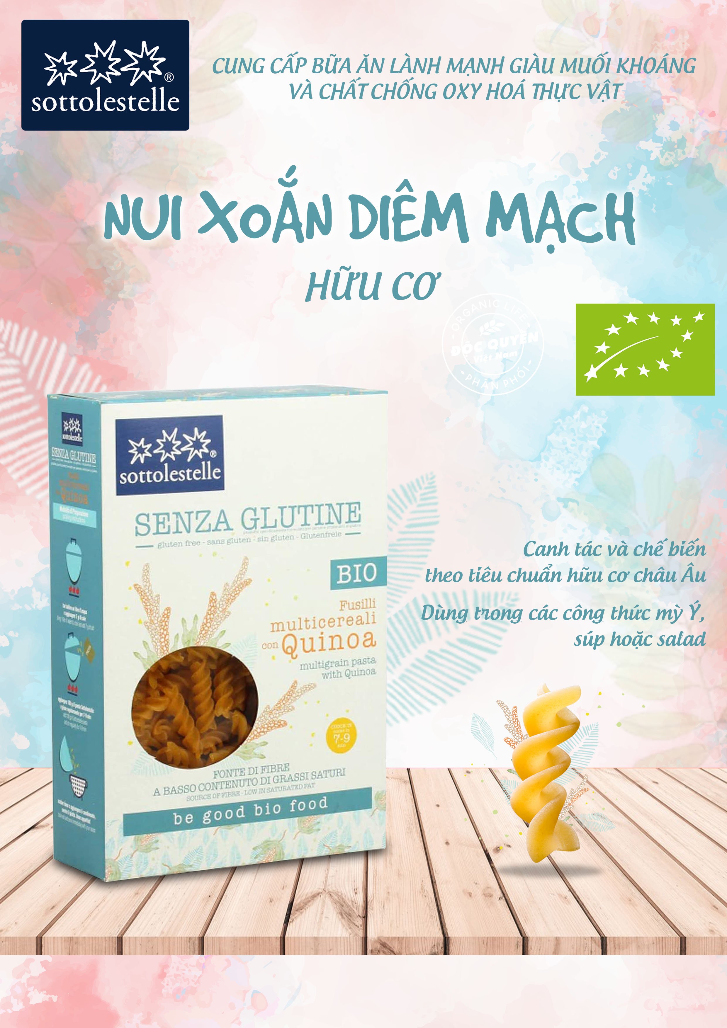 Nui xoắn diêm mạch hữu cơ Sottolestelle 340g