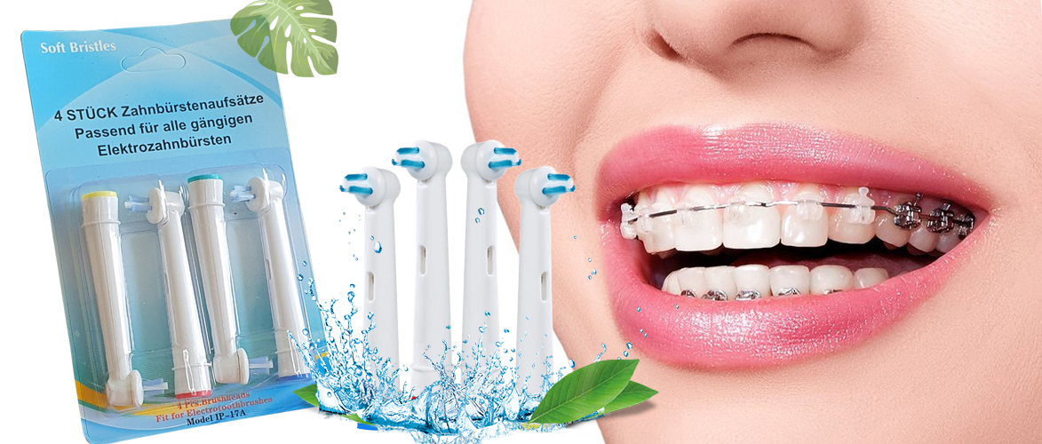 Cho máy Oral B, răng niềng, Set bộ 4 đầu bàn chải đánh răng điện New IP-17A cho răng niềng Minh House-Hàng chính hãng