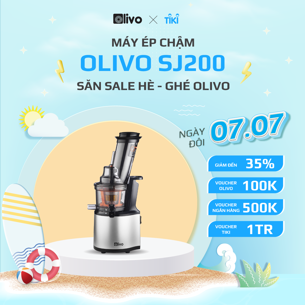 Máy Ép Chậm OLIVO SJ200 Đa Năng  Ép Kiệt Bã 98% - Tốc Độ Chậm 39 vòng/phút - Dễ Vệ Sinh - Thương Hiệu Mỹ