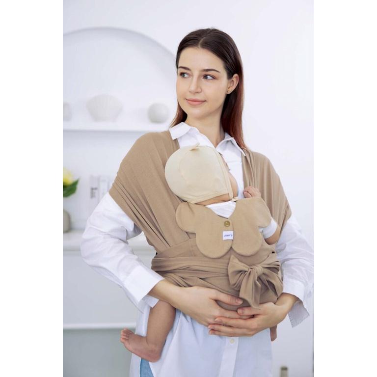 Địu cho bé Jumy vải sling màu nâu size bé sơ sinh đến 13kg