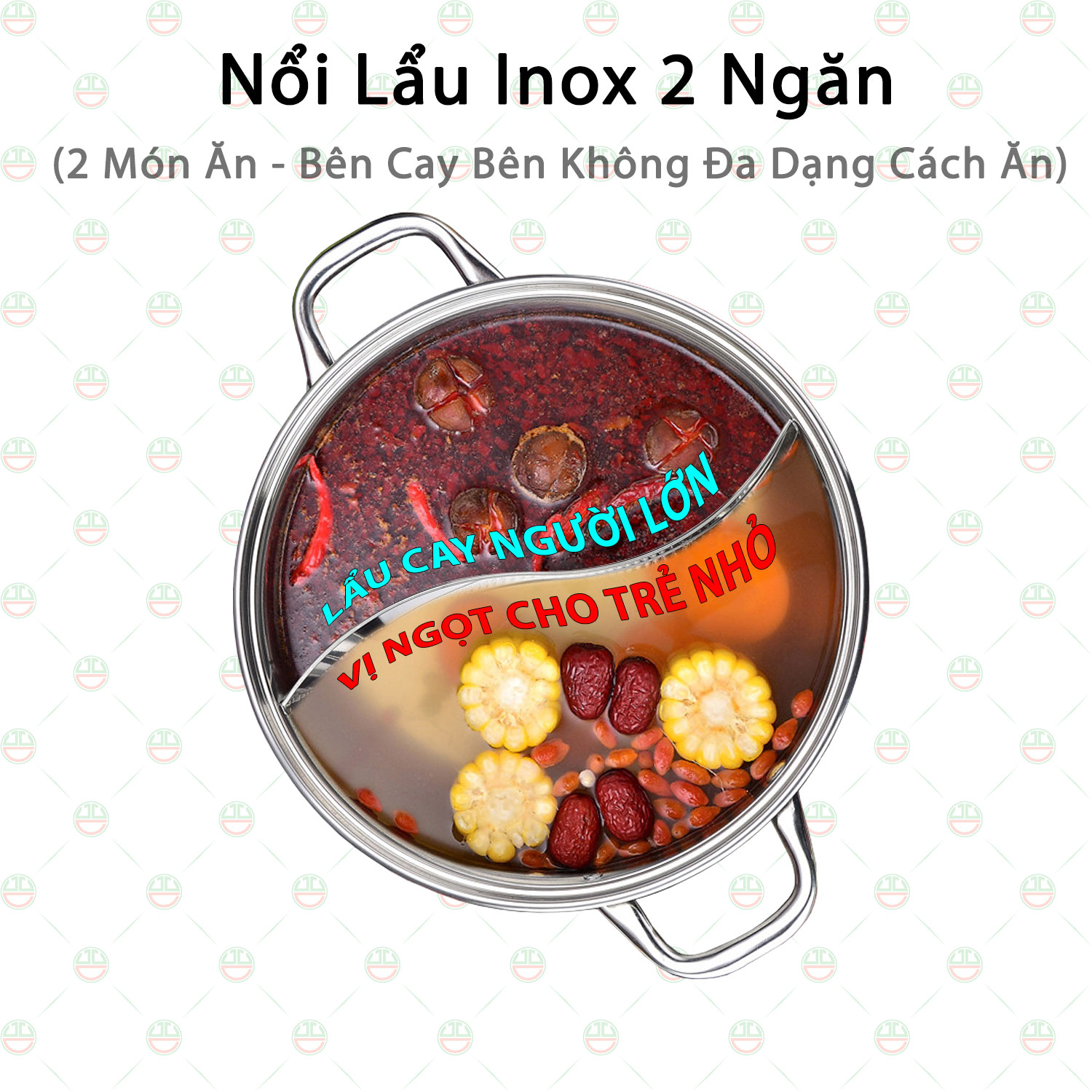 [Độc Lạ] Nồi Lẩu Inox 2 Ngăn Nắp Thủy Tinh KhoNCC Hàng Chính Hãng - Nấu 2 Món Ăn Cho Khẩu Vị Riêng - KLVQ-NL2N (Inox)