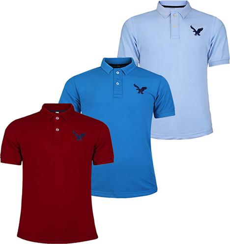 Áo thun nam cổ bẻ thêu trước ngực, Combo 3 áo - ĐBPS19 - Đỏ Đô, Xanh Dương, Xanh Môn