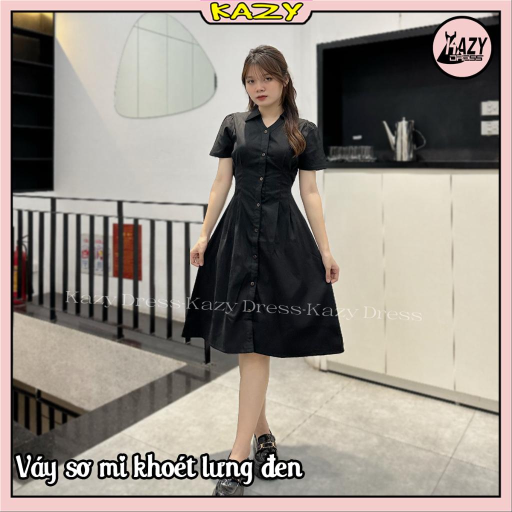 Đầm váy nữ cổ sơ mi basic dáng dài lưng chun chiết eo KAZY DRESS V033