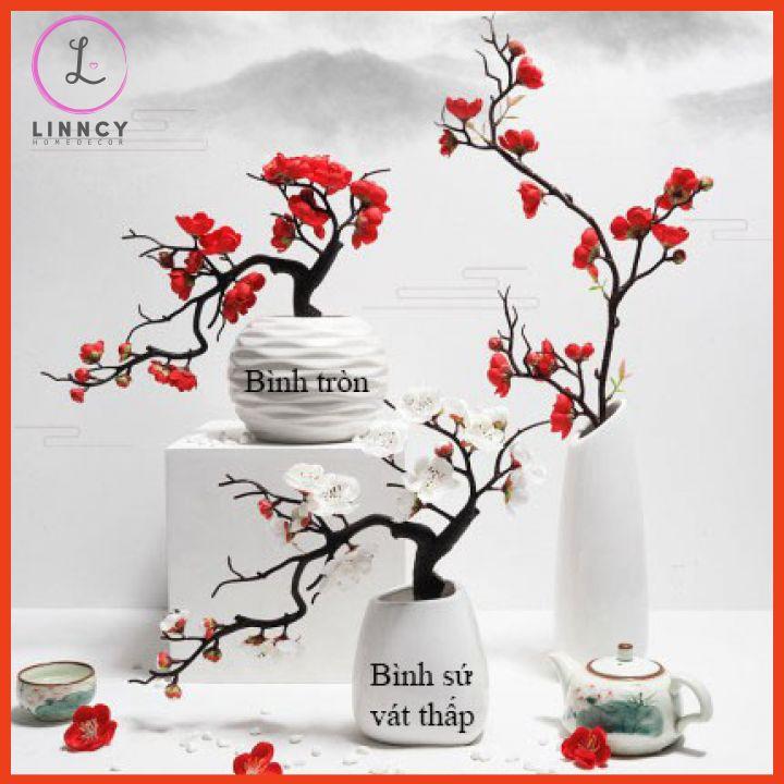 Chậu đào bonsai nhân tạo trang trí nhà cửa, cửa hàng, văn phòng