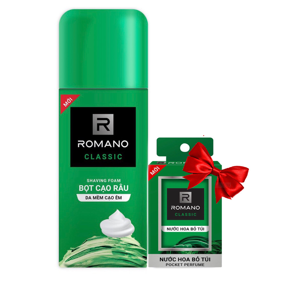 Bọt cạo râu Romano Classic 175ml tặng kèm nước hoa bỏ túi Classic 18ml