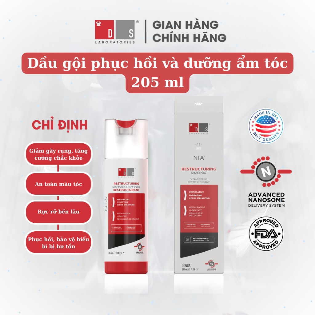Dầu gội tái cấu trúc NIA SHAMPOO 205ml của Ds Laboratories ( Mỹ )