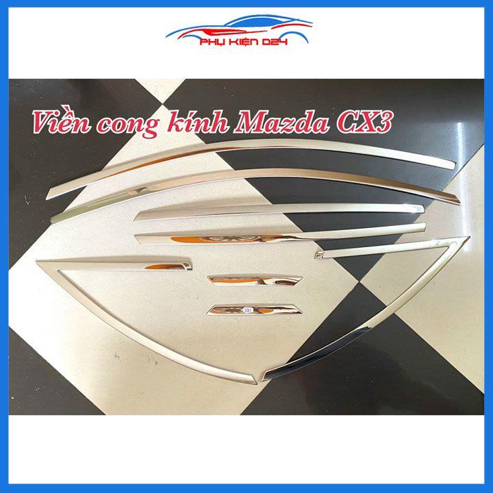 Bộ nẹp viền chân kính cong kính Mazda CX-3 CX3 2021-2022-2023 Inox sáng bóng chuẩn form xe