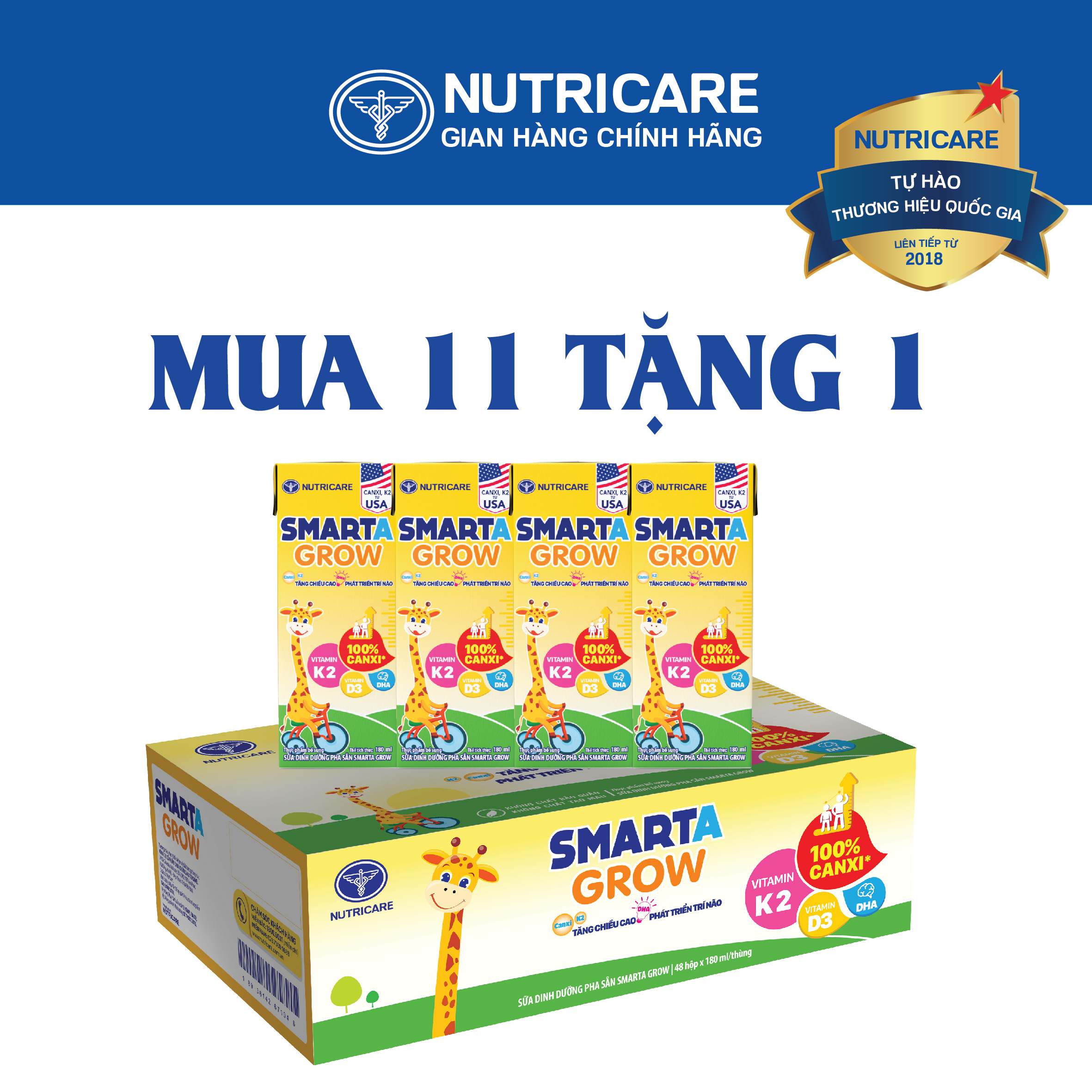 [Mua 11 lốc tặng 1] Sữa nước Nutricare Smarta Grow vị trái cây nhiệt đới (180ml)