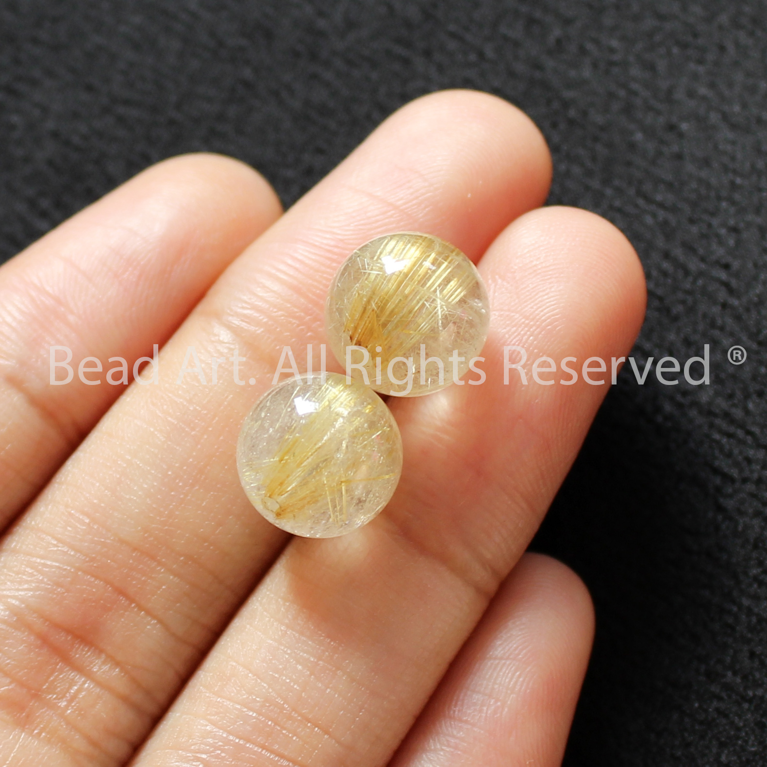 9.5-10MM Thạch Anh Tóc Vàng Tự Nhiên Dạng Tròn Loại B, Đá Phối Vòng Tay Phong Thuỷ, Trang Sức, Chuỗi Hạt, Mệnh Thổ, Kim - Bead Art