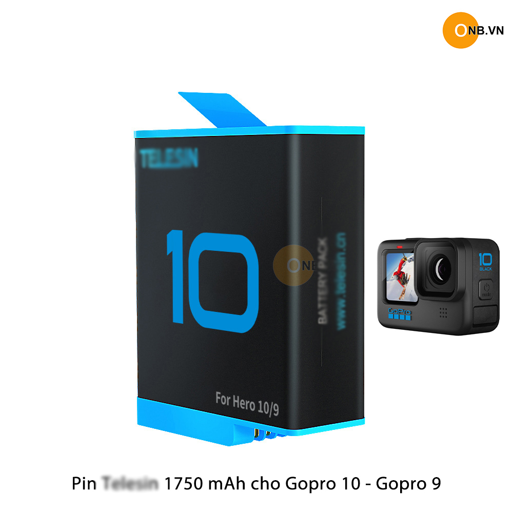 Pin Telesin dành cho  Gopro 10 Gopro 9 mẫu mới 1750mAh - Hàng Chính Hãng