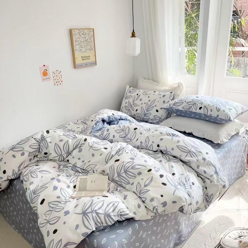 Set Cotton Living Hàng Nhập Khẩu Cao Cấp 4 Món Lá Mây Xanh