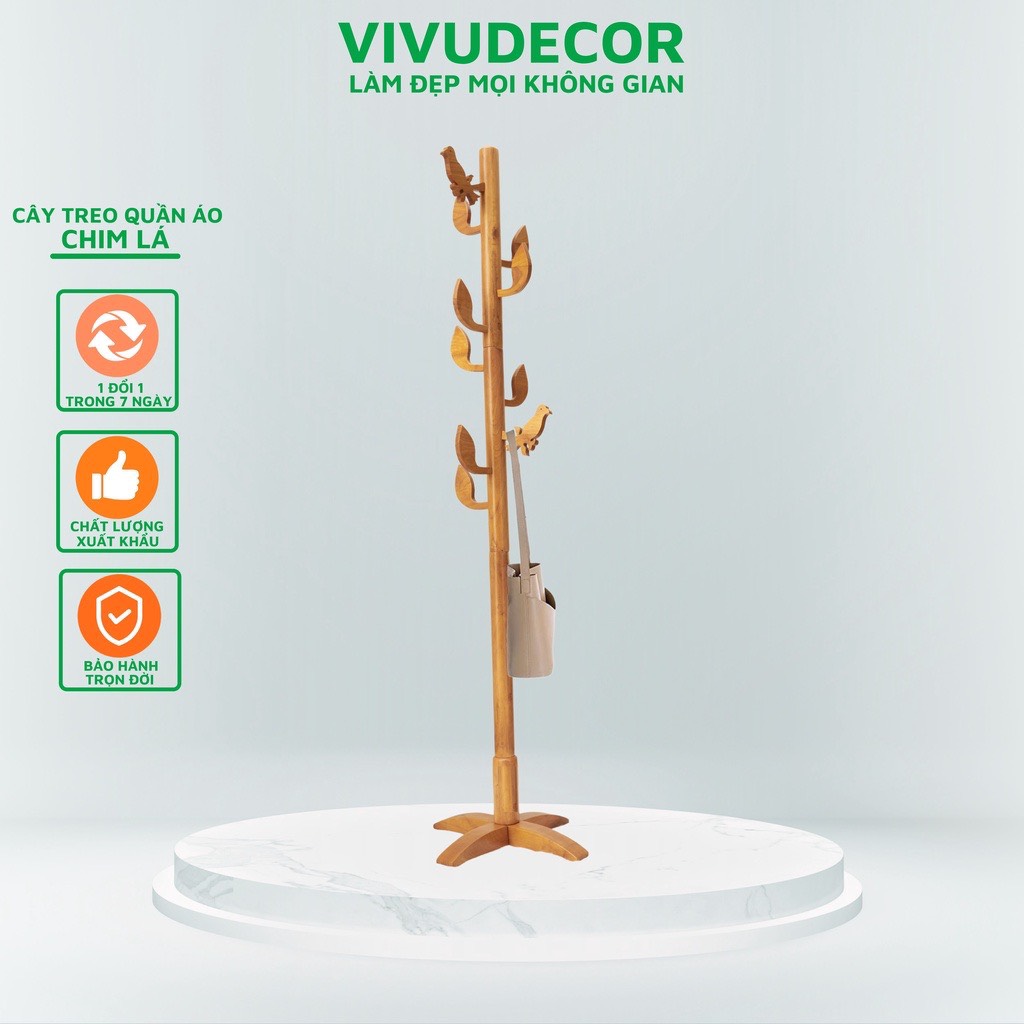 Cây treo quần áo VIVUDECOR CT14 100% gỗ tự nhiên