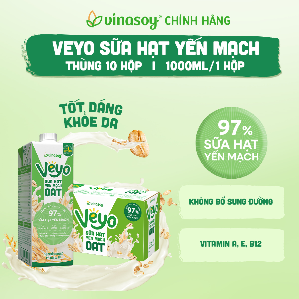 Thùng Veyo sữa hạt yến mạch (10 hộp x 1 Lít)