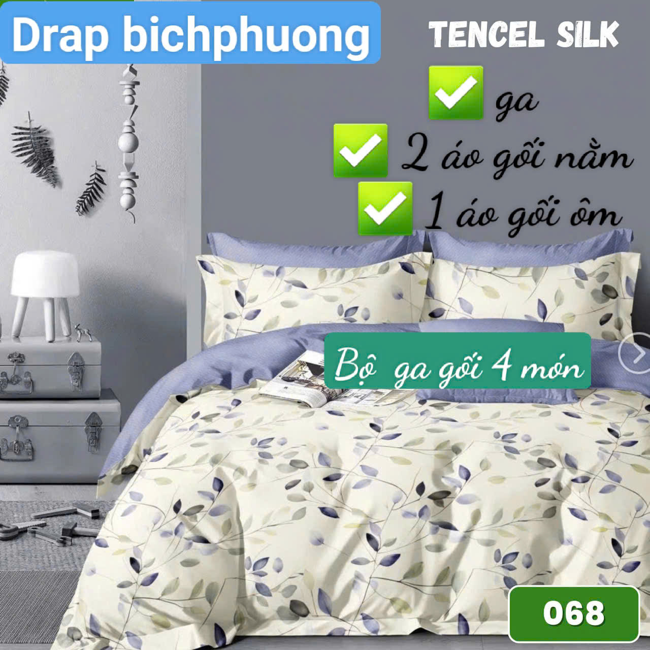  Bộ drap gối Tencel vải Hàn Quốc , đỉnh cao mát , mềm mại { drap và 3 áo gối}