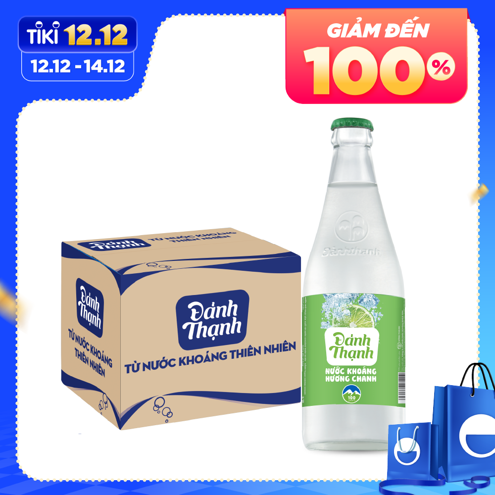 Thùng 12 chai Nước Khoáng Thiên Nhiên Có Ga Đảnh Thạnh Khoáng Chanh chai thủy tinh 430ml