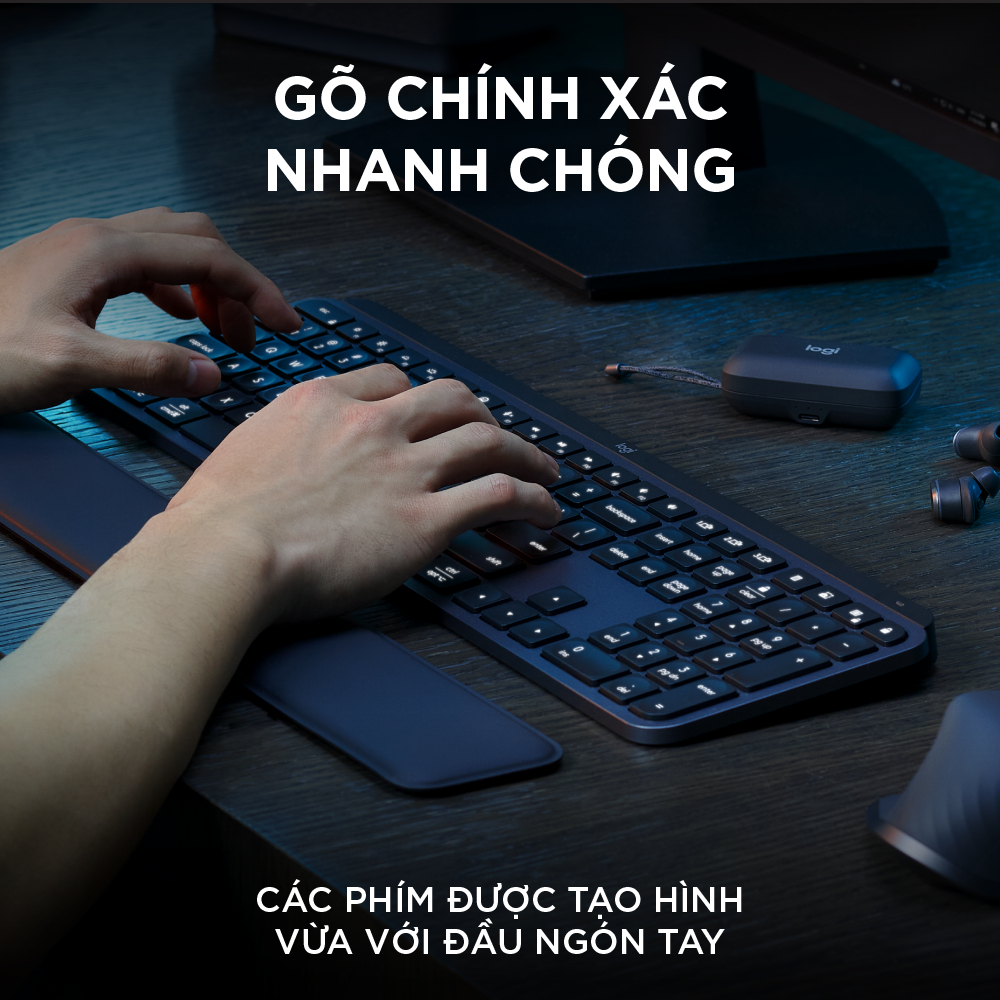 Combo Chuột & Bàn Phím Bluetooth không dây Logitech MX Keys S Combo - Có gác tay, Chiếu sáng, USB-C - Hàng chính hãng