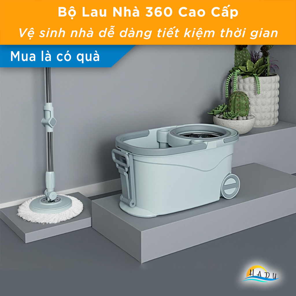 Bộ Lau Nhà 360 Thái Lan LK Smart One Bánh Xe Di Chuyển Bàn Đạp Chân Giặt Vắt Cao Cấp HADU