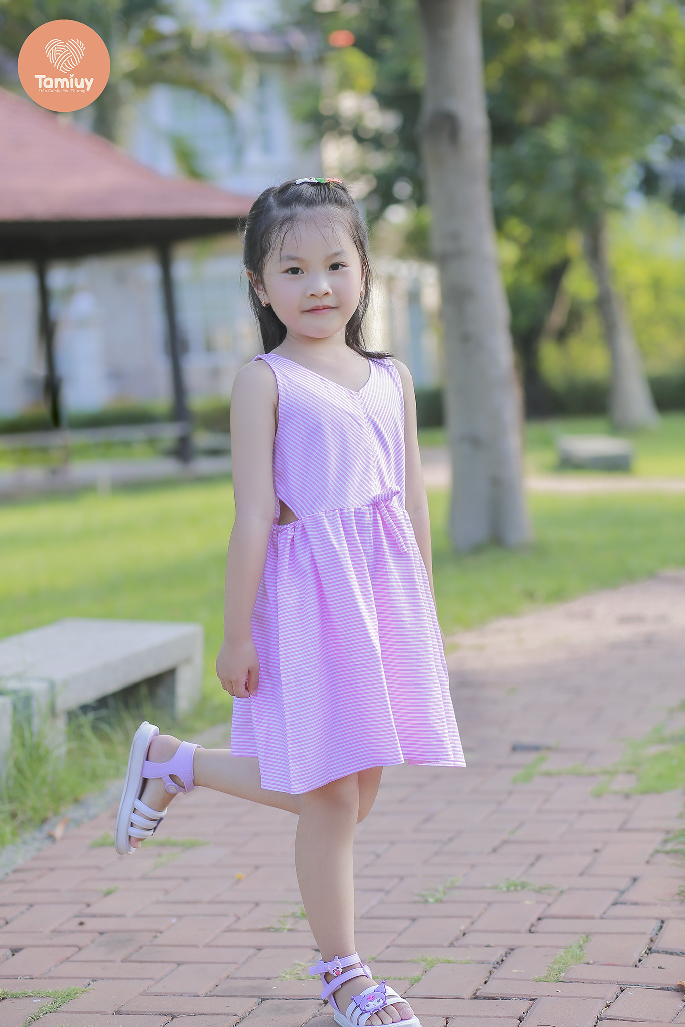 Đầm Thun Sọc Đối Xứng Tamiuy Chất Cotton 4 Chiều Cho Bé Gái (1-10 T)