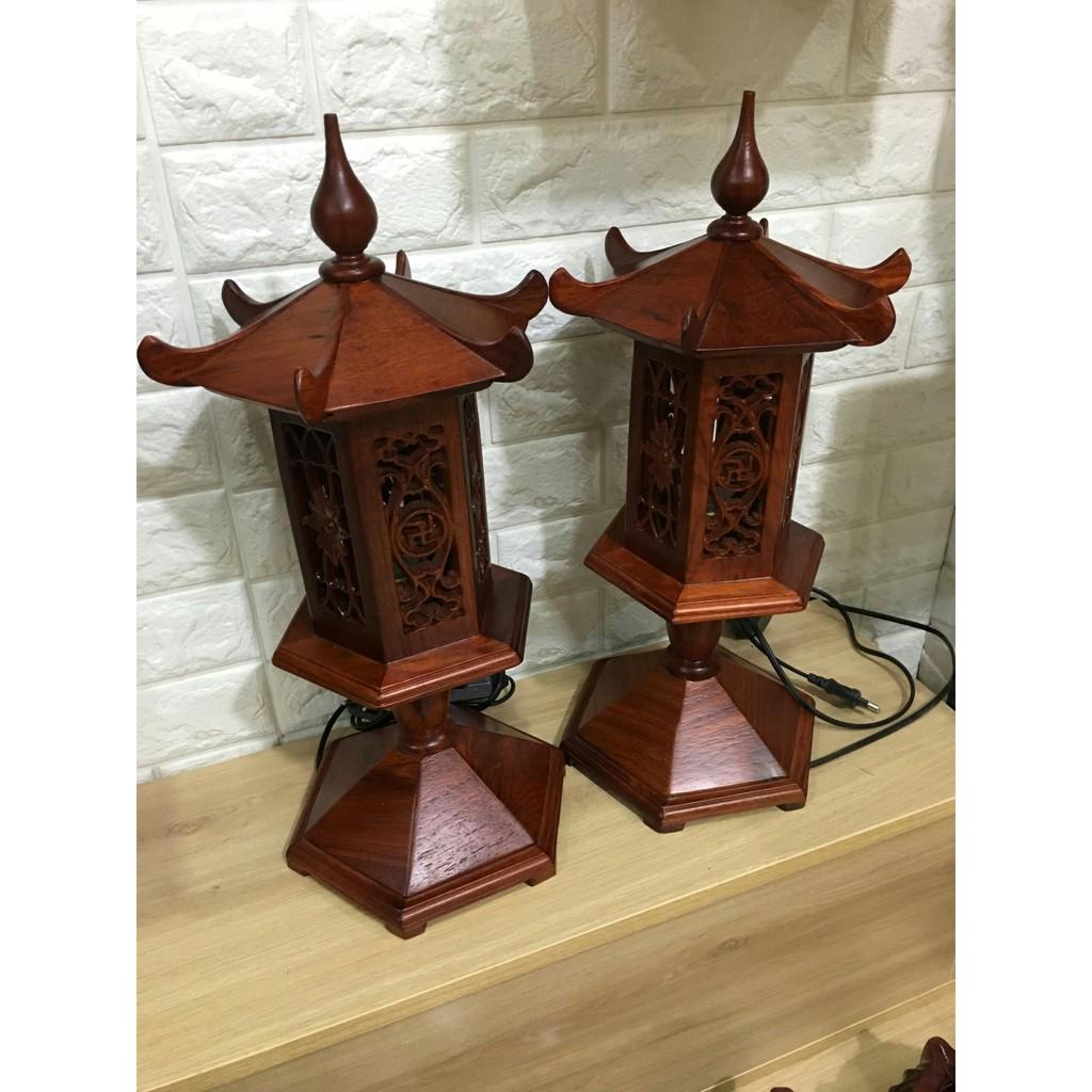 Đèn thờ lục giác gỗ hương Lào cao 45 cm