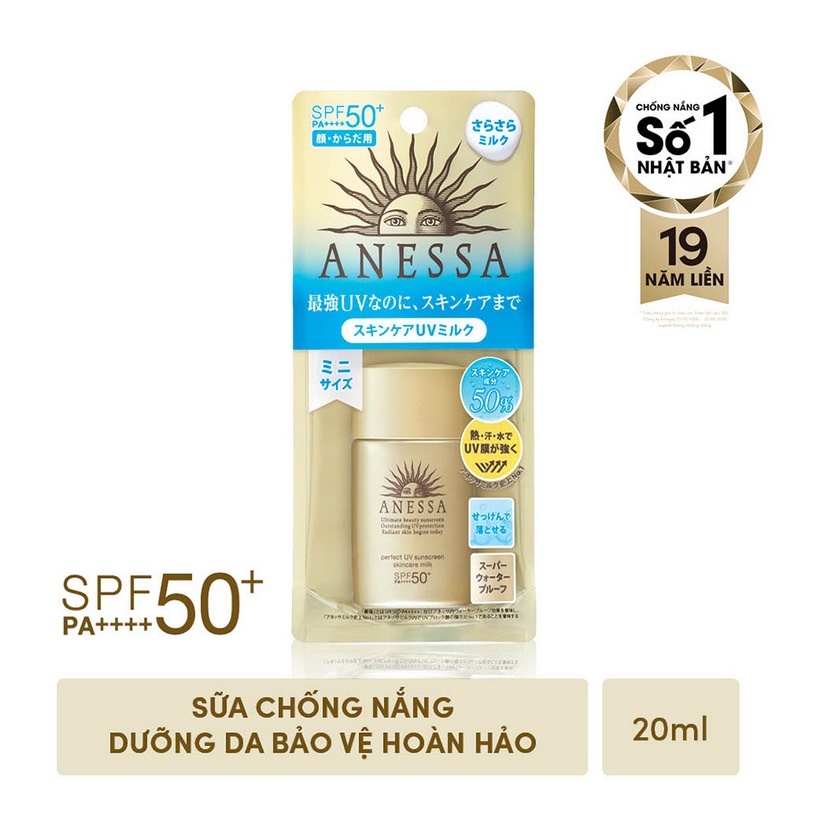 Kem chống nắng dạng sữa dưỡng da kiềm dầu bảo vệ hoàn hảo Anessa Perfect UV Sunscreen Skincare Milk SPF 50+ PA++++ 20ml