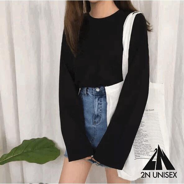 Áo Thun Trơn Tay Dài Oversize Form Rộng, Vải Cotton 75