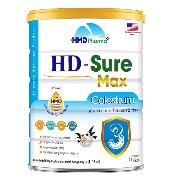 Sữa bột HD Sure Max Colostrum Gold 3 hỗ trợ hấp thu dưỡng chất, ăn ngon cho bé - lon 900gram