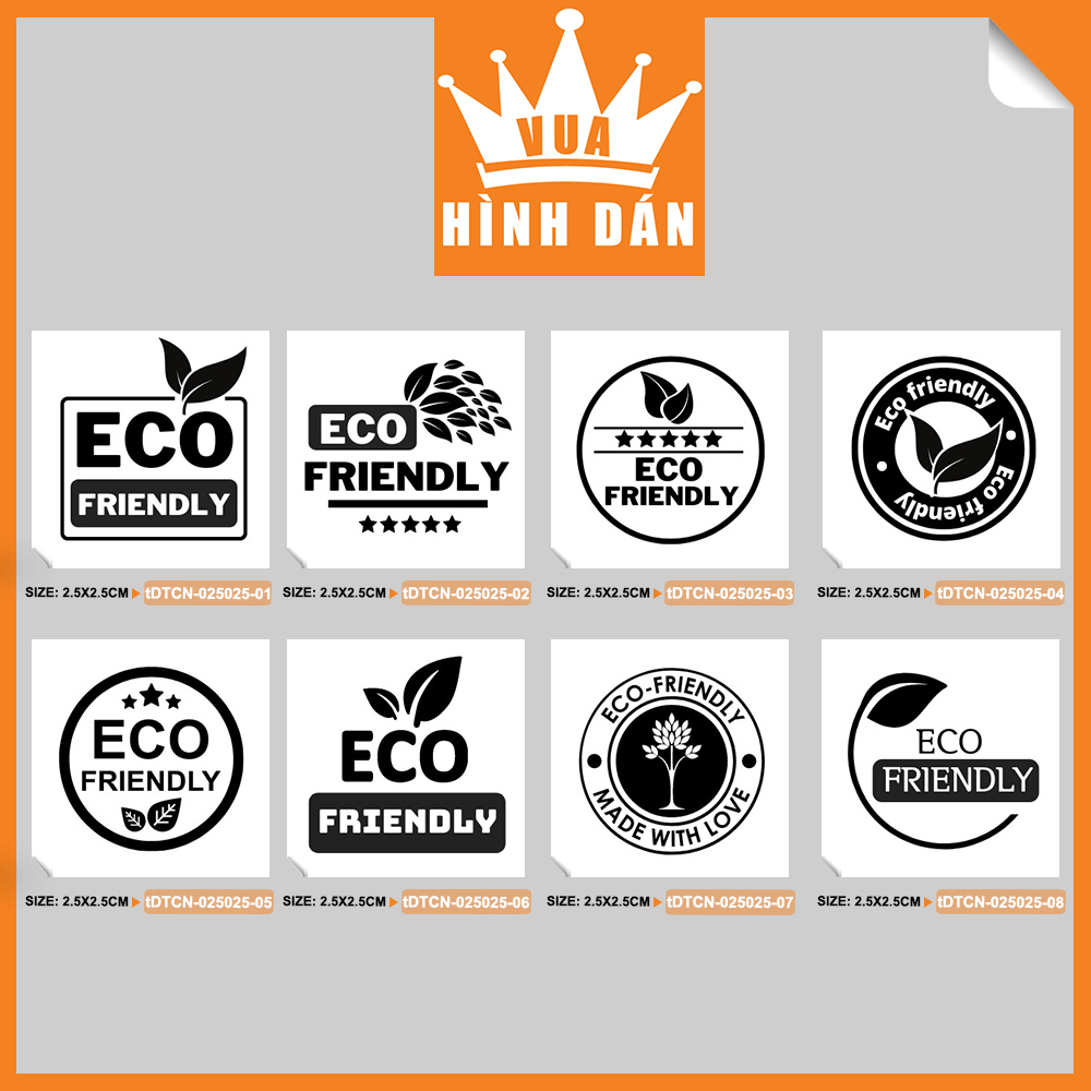 Set 100/200 sticker ECO FRIENDLY tem dán mini SẢN PHẨM THÂN THIỆN VỚI MÔI TRƯỜNG dành cho shop