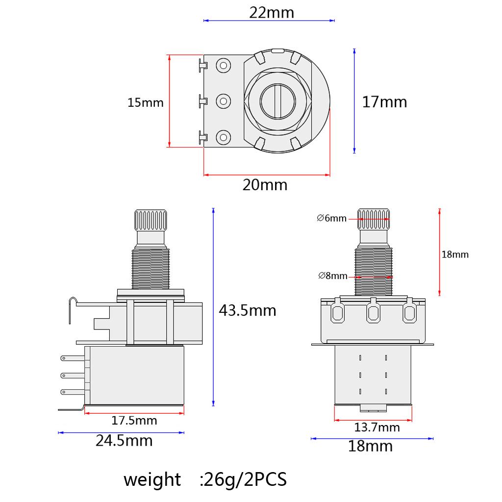 Guitar Accs   Split Shaft 18mm Potentiometer Pot for Audio   Volumn
