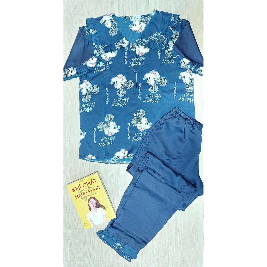 Đồ bộ mặc nhà pijama lụa satin phối latin cao cấp hình mickey