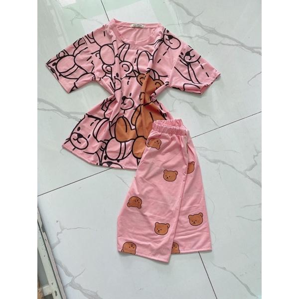 Đồ Bộ Nữ Bao Đẹp, Bộ gấu quần ngố, Chất Thun Cotton 100%, 40kg đến 60kg vừa