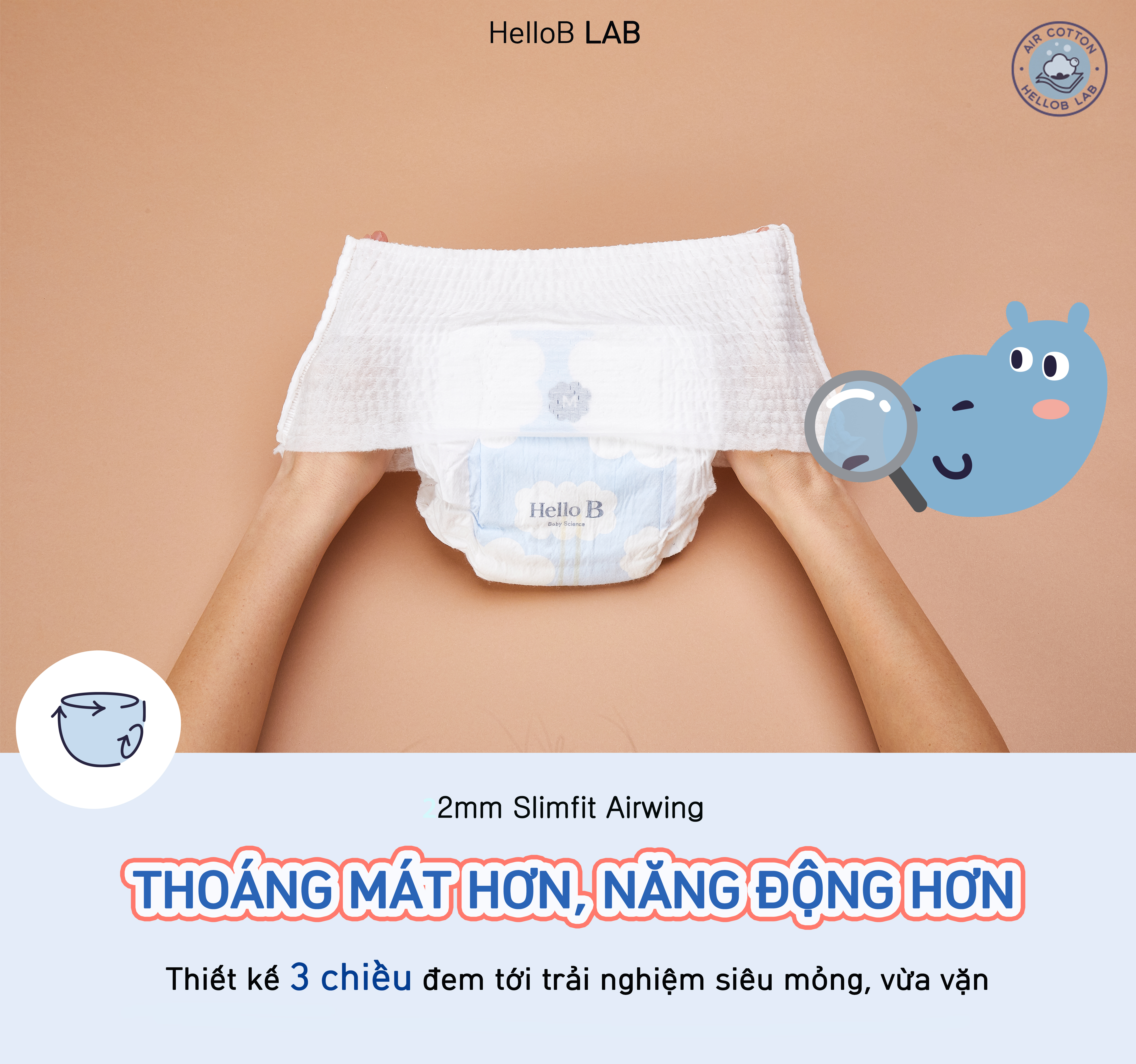 [CHÍNH HÃNG - 2 BỊCH] Tã/ Bỉm Dán Hello B Nội Địa Hàn Quốc Siêu Mỏng Siêu Thấm S68/ M60/L52/XL44