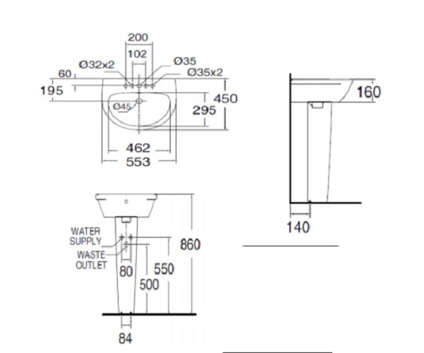 Chân chậu rửa mặt lavabo American WP-F711