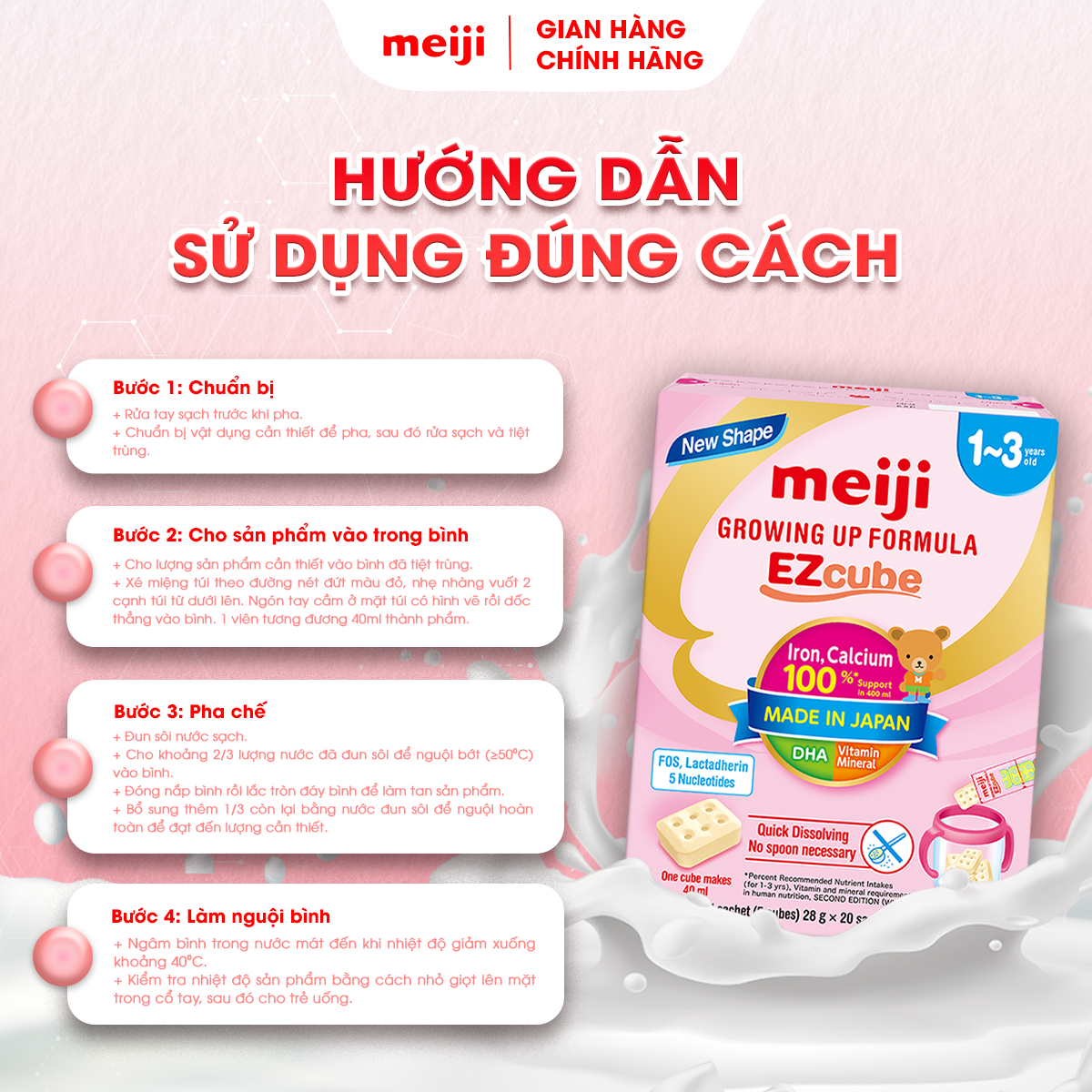 Sản Phẩm Dinh Dưỡng Công Thức Dạng Viên Meiji Growing Up Formula EZcube  - Nhập khẩu chính hãng (560g)