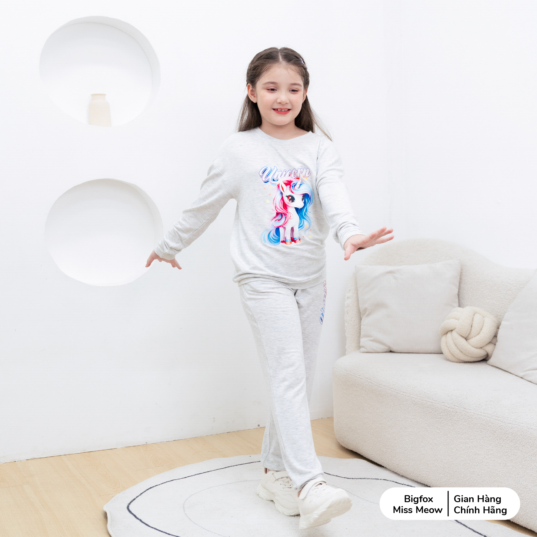 Bộ thu đông cho bé gái size đại BIGFOX MISS MEOW, quần áo dài tay nỉ da cá ấm áp trẻ em cỡ 3,7,11 tuổi 20kg 40kg 1976