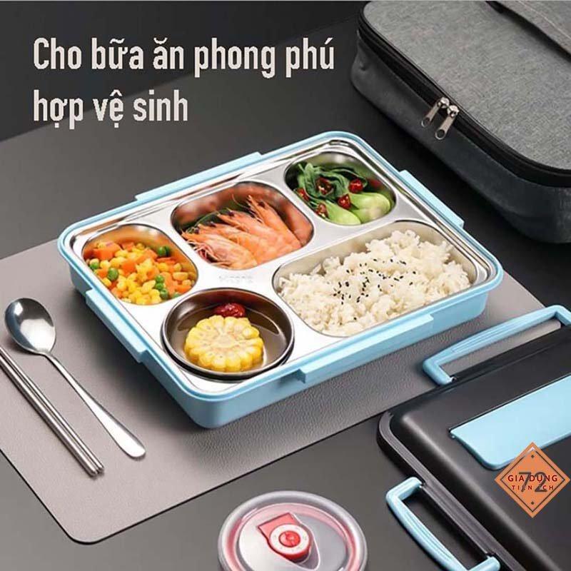 Hộp Cơm Văn Phòng 5 Ngăn Giữ Nhiệt Inox 304 Xịn, Có Thể Hâm Nóng - Hàng Cao Cấp