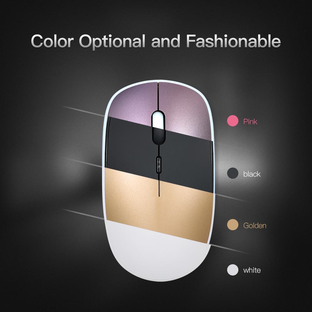 Chuột không dây 2.4G 1600DPI Chuột quang có thể sạc và di động với đầu thu USB 4 nút dành cho máy tính xách tay PC