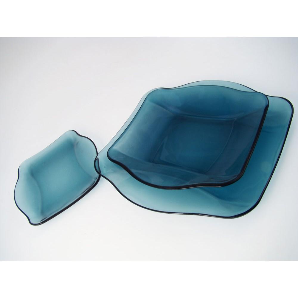 Đĩa thủy tinh vuông Nettuno Blue 19-28 màu xanh